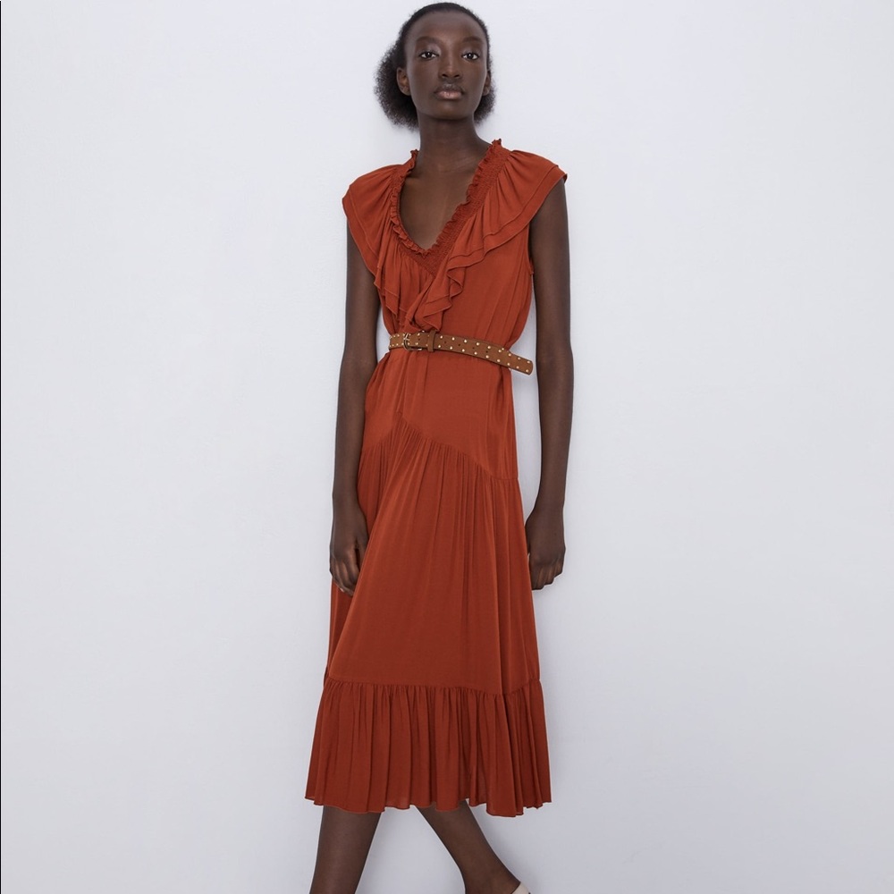Zara belted Sahara orange dress Size M [NWT]